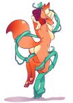  anthro bawdybrews breasts canid canine female food fox fruit grape hair hands_behind_head held_up hi_res leaf looking_back mammal nude pawpads plant red_body side_boob simple_background smile solo tagme vine_tentacles vines white_background 