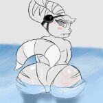  absurd_res angry anthro bikini bikini_bottom blush clothing cross-popping_vein embarrassed eyewear eyewear_on_head female goggles goggles_on_head hi_res lombax looking_at_viewer looking_back mammal ratchet_and_clank rivet_(ratchet_and_clank) solo sony_corporation sony_interactive_entertainment spank_marks stripes swimwear teeth video_games water yo_zee zoon5017 