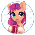  &lt;3 avrameow blush earth_pony equid equine eyelashes female feral gift green_eyes hair hasbro hi_res holidays hooves horse mammal mlp_g5 my_little_pony open_mouth orange_body pink_hair pony purple_hair ribbons solo sunny_starscout_(mlp) valentine&#039;s_day 