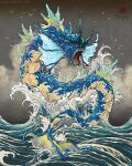  artist_name bird commentary fangs gyarados lunaurum no_humans ocean open_mouth pokemon pokemon_(creature) red_eyes solo splashing tongue water watermark 