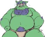  2022 anthro asian_clothing belly blush clothing east_asian_clothing exe_exem fundoshi green_body japanese_clothing kemono male mammal moobs navel nipples overweight overweight_male simple_background solo suid suina sus_(pig) underwear wild_boar 