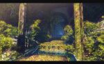  arch bush commentary english_commentary highres letterboxed moss no_humans original pillar scenery tree tunnel waisshu_(sougyokyuu) water 