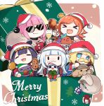  5girls blonde_hair bloop_(gawr_gura) blue_eyes blue_hair box bubba_(watson_amelia) chibi closed_mouth death-sensei_(mori_calliope) fake_facial_hair fake_mustache fish_tail gawr_gura gift gift_box hair_ornament hat hololive hololive_english holomyth kotori_(takanashi_kiara) merry_christmas mori_calliope multicolored_hair multiple_girls ninomae_ina&#039;nis open_mouth orange_hair pink_hair purple_hair santa_costume santa_hat silver_hair streaked_hair sunglasses tail takanashi_kiara tako_(ninomae_ina&#039;nis) tentacle_hair virtual_youtuber watson_amelia yuuyu_(777) 