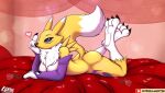  bandai_namco bed breasts butt canid canine digimon digimon_(species) female flower fox furniture hi_res kgh786 lamont786 looking_at_viewer mammal plant renamon rose_(flower) wallpaper 