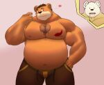  &lt;3 2022 alfredblaze anthro belly bodily_fluids bottomwear brown_body clothing drooling hank_(alfredblaze) hi_res holidays humanoid_hands male mammal moobs navel nipples overweight overweight_male pants saliva solo_focus ursid valentine&#039;s_day 