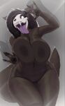  2022 2d_animation animated anthro big_breasts black_body black_fur black_hair bone breasts claws female fur genitals hair monster nipples nude pussy scp-1471 scp_foundation skull skull_head solo thousandfoldfeathers tongue tongue_out 