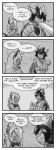  4koma ? absol absurd_res angry anthro arm_wraps bow_tie clothing comic dialogue_box duo embarrassed envy eyewear female fluffy fluffy_hair fu_keane glasses greyscale hair hi_res horn layan_irfan legendary_pok&eacute;mon monochrome nintendo one_eye_obstructed onomatopoeia pok&eacute;mon pok&eacute;mon_(species) sound_effects spitting_drink surprise tetsushi text topwear vest video_games water_bottle wraps zeraora 