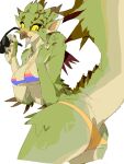  2022 absurd_res anthro biped black_body black_scales blush bra breasts butt capcom clothing digital_media_(artwork) female green_body green_scales hi_res monster_hunter multicolored_body multicolored_scales panties raised_tail rath_wyvern rathian really_vile scales simple_background solo tan_body tan_scales underwear video_games white_background yellow_eyes 