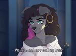  2020 anthro anthrofied canid canine canis clothed clothing detailed_background dialogue domestic_dog ear_piercing ear_ring english_text esmeralda_(disney) female floppy_ears fur grey_body grey_fur luryry mammal piercing redraw solo text the_hunchback_of_notre_dame 