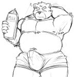  2022 anthro belly bulge clothed clothing erection erection_under_clothing eyes_closed hi_res humanoid_hands kemono male mammal mohumohudansi moobs morning_wood navel nipples overweight overweight_male simple_background sketch solo underwear ursid white_background 