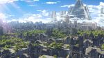  blue_sky building cityscape cloud commentary_request day highres house light_rays no_humans original outdoors scenery sky skyscraper sunlight tree waisshu_(sougyokyuu) window 