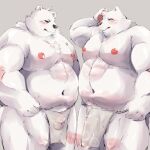  2022 anthro asian_clothing balls barely_visible_balls barely_visible_genitalia barely_visible_penis belly black_nose blush bulge clothing duo east_asian_clothing fundoshi genitals hi_res japanese_clothing kemono male male/male mammal moobs navel nipples overweight overweight_male penis polar_bear underwear ursid ursine white_body white_clothing white_fundoshi white_underwear yuuya333 