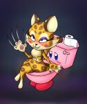  anthro blush bodily_fluids butt clawroline claws clogged_toilet crossed_legs dipstick_tail duo feces feces_pile felid female fur genital_fluids humiliation kirby kirby_(series) kirby_and_the_forgotten_land leopard living_toilet looking_up male male/female mammal markings nintendo pantherine peeing peeing_on_another pooping_in_mouth pooping_on_another privy scat sitting smile spots spotted_body spotted_fur tail_markings tears toilet toilet_bowl toilet_paper toilet_use transformation urine urine_in_mouth video_games waddling_head watersports wide_hips yellow_sclera 