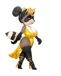  anthro big_breasts blackbetty breasts cleavage clothed clothing crown dress female hair half-closed_eyes high_heels mammal narrowed_eyes procyonid raccoon short_stack solo thick_thighs walking 