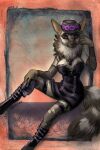  2022 anthro breasts caribou_(artist) clothed clothing digital_media_(artwork) eyebrows eyelashes female fur grey_body grey_fur hair 