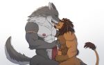  absurd_res anthro bodily_fluids canid canine canis domestic_dog duo felid frottage genital_fluids hi_res kissing koata_astora lion lupin male male/male mammal nipple_fetish nipple_play open_mouth pantherine precum rowentiger sex size_difference tongue wolf zabi 