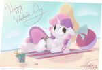  absurd_res beach bikini chaosllama clothing equid equine female feral friendship_is_magic hasbro hi_res horn mammal my_little_pony on_towel seaside side-tie_bikini solo sweetie_belle_(mlp) swimwear towel unicorn young 