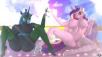 3d_(artwork) absurd_res anthro anthrofied areola arthropod big_breasts black_areola black_nipples breasts changeling digital_media_(artwork) duo equid equine female friendship_is_magic genitals hasbro hi_res horn huge_breasts mammal my_little_pony naughty_cube nipples pink_areola pink_nipples princess_cadance_(mlp) pussy queen_chrysalis_(mlp) spread_legs spreading winged_unicorn wings 