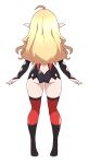  1girl absurdres abysswatchers ahoge argyle argyle_cutout ass back_cutout blonde_hair clothing_cutout english_commentary from_behind full_body highres legs_apart long_hair original pointy_ears red_nails shadow simple_background sketch solo standing thighhighs thighs white_background 