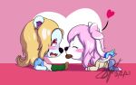  &lt;3 2022 anthro blush candy chibi chocolate clothed clothing couple_(disambiguation) dessert duo eeveelution eyes_closed female food hi_res holidays hybrid kneeling male male/female mammal ninfii_(syst) nintendo pok&eacute;mon pok&eacute;mon_(species) polar_bear simple_background sitting sylveon syst syst_(character) ursid ursine valentine&#039;s_day video_games 