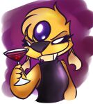  2019 4_fingers absurd_res alien beverage clothed clothing cocktail_glass container cup digital_drawing_(artwork) digital_media_(artwork) disney dress drinking_glass experiment_(lilo_and_stitch) eyelashes fan_character fangs female fingers forehead_gem fur glass glass_container glass_cup hi_res holding_glass holding_object lilo_and_stitch notched_ear purple_clothing purple_dress salty_nebula simple_background solo witch_(salty_nebula) yellow_body yellow_fur 