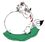 1:1 2009 amaterasu belly big_belly canid canine canis capcom deity eyes_closed female feral fur hand_on_stomach hectorthewolf hyper hyper_belly mammal navel obese obese_female obese_feral overweight overweight_female overweight_feral pillow sitting smile solo video_games white_body white_fur wolf ōkami 
