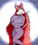  areola areola_slip big_breasts blush breast_grab breast_squish breasts cactuscacti constricted_pupils domestic_cat felid feline felis female hair hand_on_breast holding_breast huge_breasts mammal minda nude pupils raised_tail red_hair small_pupils solo solo_focus spotlight squish 