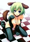  animal_ears dog_ears gloves green_hair highres nude paw_gloves paw_shoes paws shoes solo tomose_shunsaku 