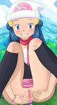  anal_beads blush bracelet clitoris clothed dawn hikari_(pokemon) no_panties outside pokemon presenting pussy smile spread_pussy sweat tagme tkor uncensored 