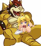  1boy 1girl animated animated_gif blonde blonde_hair blowjob blue_eyes bowser breasts crown cum cum_in_mouth cum_on_face earrings elbow_gloves facial fellatio gem gif gloves handjob hetero jewelry jewels lowres mario_(series) monster nintendo nipples nude oral penis playshapes princess_peach sex simple_background smile sperm super_mario super_mario_bros. uncensored white_background 