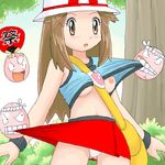  1girl assisted_exposure blue_(pokemon) breasts exeggcute forced_undressing leaf_(pokemon) lowres miniskirt nipples panties pokemoa pokemon skirt soara underwear upskirt 