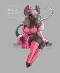  anthro big_breasts bottomwear breasts clothed clothing female grey_background hair hair_over_eye hi_res mammal murid murine one_eye_obstructed rat rodent simple_background skirt solo vikhop 