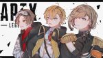  3boys absurdres apex_legends blonde_hair blue_eyes brown_eyes brown_hair copyright_request ear_piercing earrings hair_ornament hairclip highres jewelry kanae_(nijisanji) merise mole mole_under_eye multiple_boys nijisanji pale_skin piercing shibuya_hal virtual_youtuber xia_moqin yamada_ryosuke 