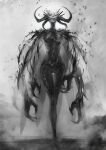  black_eyes bug demon demon_girl demon_horns disembodied_limb dragonfly extra_arms horns monochrome original shadow telthona 