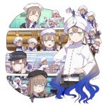  baker_nemo_(fate) bandages belt binoculars braid captain_nemo_(fate) cleaning eating engineer_nemo_(fate) fate/grand_order fate_(series) glasses gradient_hair hand_on_hip hat highres marine_nemo_(fate) mole mole_under_mouth multicolored_hair nemo_(fate) nurse_nemo_(fate) paper professor_nemo_(fate) smile spatula tetsu_(teppei) turban twintails 