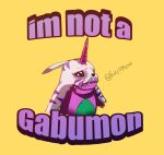  absurd_res animal_skin anthro bandai_namco belly digimon digimon_(species) english_text fur hi_res horn humor psychemon purple_body purple_eyes sad slightly_chubby solo striped_body striped_fur stripes tengudrawn text 