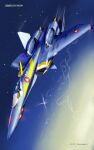  absurdres aircraft airplane asterozoa character_name cloud copyright_name fighter_jet highres jet logo macross macross_plus mecha military military_vehicle night night_sky no_humans roundel sky solo variable_fighter vehicle_focus yf-21 