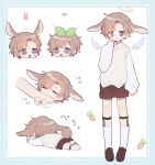  1boy androgynous angel angel_wings animal_ears blue_eyes brown_hair carrot chibi halo highres kanae_(nijisanji) mini_wings mole mole_under_eye nekojiri nijisanji pale_skin rabbit_boy rabbit_ears rabbit_tail tail virtual_youtuber wings 