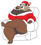  anthro big_breasts breasts brown_body brown_fur canid christmas christmas_clothing cleavage clothed clothing cookie crossed_legs curvy_figure eating eyes_closed female food fur holding_food holding_object holidays huge_breasts mammal obese obese_anthro obese_female open_mouth overweight overweight_anthro overweight_female sitting skulldog_(species) solo thick_thighs vdisco voluptuous wide_hips willow_(vdisco) 