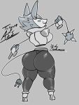 big_butt breasts butt deltarune female grey_background hi_res huge_butt jyto machine rear_view robot simple_background solo tasque_manager undertale_(series) video_games 