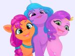  blue_hair braided_hair earth_pony equid equine eyelashes female feral green_eyes group hair hasbro hi_res horn horse mammal mlp_g5 my_little_pony open_mouth open_smile orange_body pegasus pink_body pink_hair pipp_petals_(mlp) pony purple_body purple_hair saphypone smile sunny_starscout_(mlp) tongue trio unicorn wavy_hair wings 
