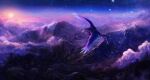  2022 ambiguous_gender detailed_background digital_media_(artwork) dragon feathered_dragon feathered_wings feathers feral flying hi_res isvoc landscape outside sky solo star starry_sky sun wings 