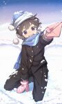  brown_hair cold commentary_request heart highres koe_(mixpi) letter looking_at_viewer love_letter open_mouth original otonokizaka_school_uniform purple_eyes school_uniform short_hair smile snow solo sticker symbol-only_commentary winter winter_clothes winter_uniform 