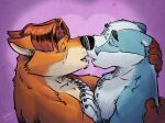  &lt;3 2022 anthro anthro_on_anthro badger black_nose blue_body blue_fur canid canine claws digital_media_(artwork) disney duo embrace eye_contact eyebrows finger_claws fox fur gideon_grey hair hand_on_back hand_on_chest hand_on_head heart_background imminent_kiss jay_wolfe k-9 looking_at_another male male/male mammal mustelid musteline narrowed_eyes open_mouth open_smile orange_body orange_fur romantic romantic_couple smile tan_body tan_fur teeth white_body white_fur zootopia 