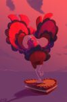  absurdres beak bird chocolate closed_mouth cloud commentary english_commentary full_body highres leg_up likey looking_back no_humans oricorio oricorio_(baile) outdoors pokemon pokemon_(creature) sky solo talons twilight valentine 