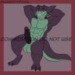  1:1 absurd_res anthro balls digital_media_(artwork) efryol erection genitals hi_res horn humanoid_genitalia kobold looking_at_viewer male male/male muscular muscular_male nipples nude penis reptile scalie simple_background smile solo 