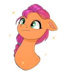  blush braided_hair ears_down earth_pony equid equine eyelashes female feral green_eyes hair hasbro hi_res horse mammal mlp_g5 my_little_pony orange_body pivoted_ears pony purple_hair saphypone simple_background solo sunny_starscout_(mlp) white_background 