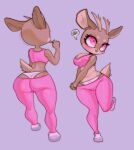  &lt;3 &lt;3_eyes anthro big_butt bimbo_deer bottomwear bra brown_body butt candy cervid clothing curvy_figure dessert female food footwear hi_res horn hourglass_figure lollipop mammal midriff navel panties pants pink_eyes purple_background simple_background socks solo sports_bra thick_thighs underwear whale_tail wide_hips xencontaminated yoga_pants 