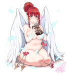  angel_wings arrow_(projectile) chocolate cupid curvy highres kenron_toqueen nude original red_hair simple_background solo thick_thighs thighs tomatita valentine white_background wings 
