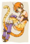  1girl animal_ears breasts breath_of_fire breath_of_fire_ii bustier cat_ears cat_tail cleavage closed_mouth facial_mark full_body furry furry_female gloves green_eyes looking_at_viewer no_pants orange_hair pointy_ears rinpoo_chuan sassa_(cb) short_hair solo tail 